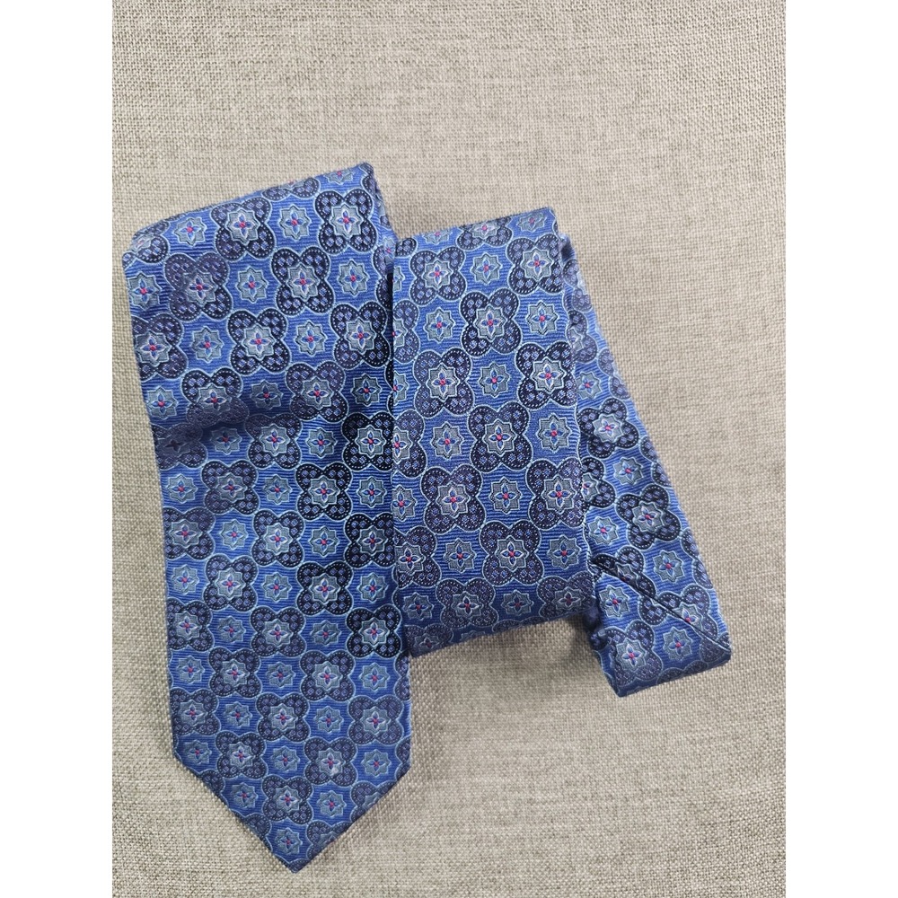 David Danohue Ties Mens 58X3.5 Blue Silk Medallion Jacquard New